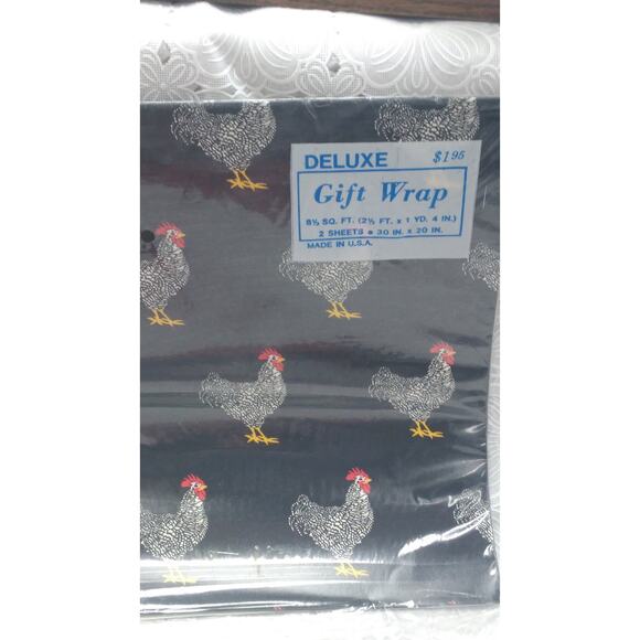 Vtg Rooster Wrapping Paper Deluxe Gift Wrap 2 Sheets Made USA New Old Stock (4d) - Picture 2 of 3